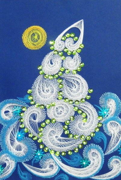 Зимний пейзаж из ниток