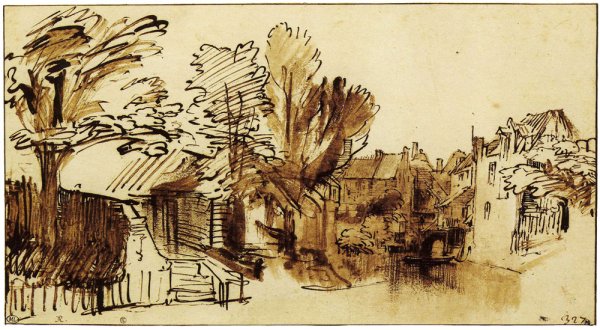 Рембрандт пейзаж Голландия рисунок