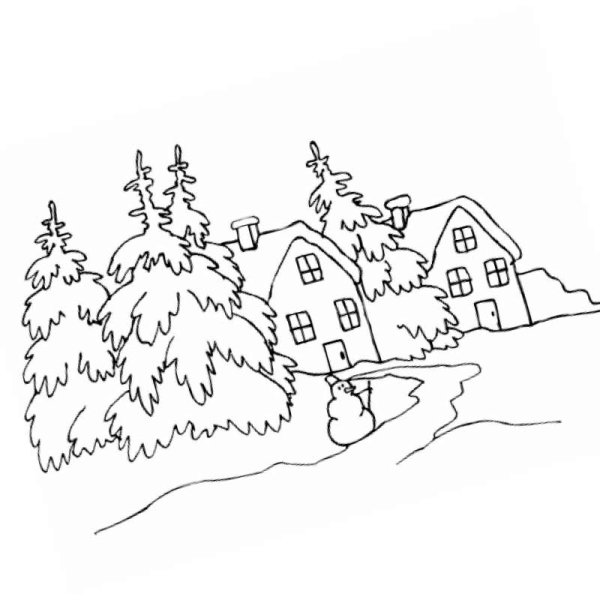 Зимний пейзаж раскраска для детей