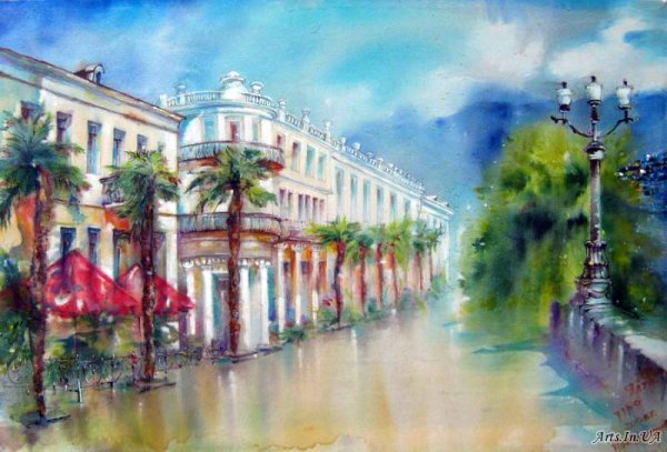 Ялта набережная живопись акварелью
