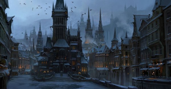 Фэнтезийный средневековый город арт