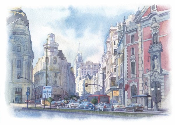 Панорама города акварель