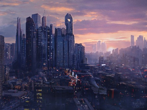 Cyberpunk City небоскребы