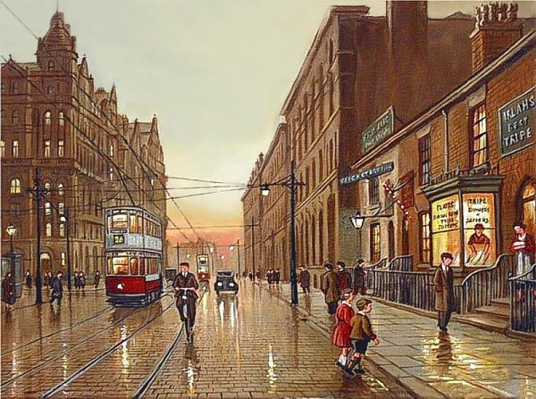 Весенний городской пейзаж акварелью