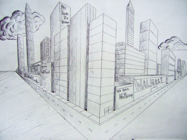 Современный город карандашом