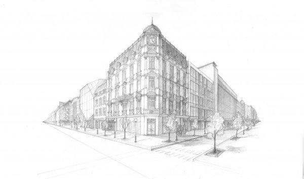 Зарисовка города линейная перспектива