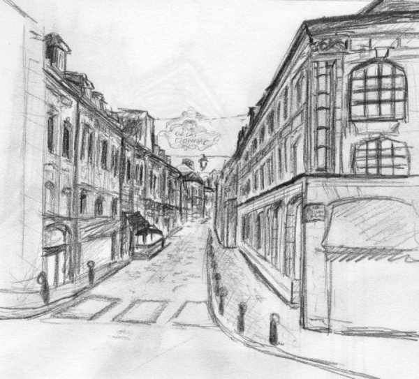 Линейная перспектива улицы с двумя точками схода