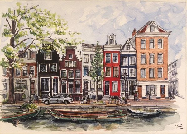 Скетч Амстердам акварель