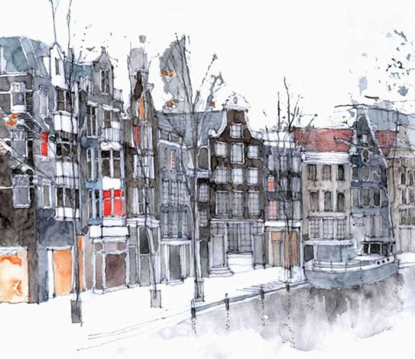 Скетч Амстердам акварель