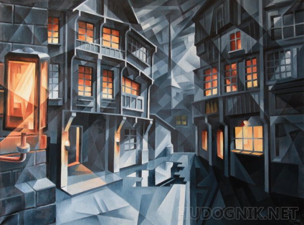 Ночной город пастелью