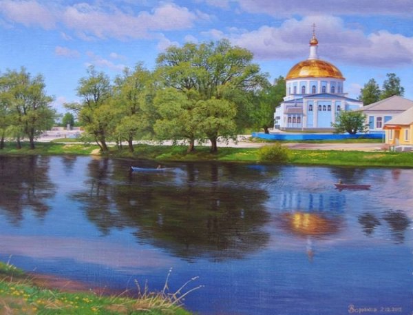 Картина по номерам на холсте 50х40 Церковь на реке"