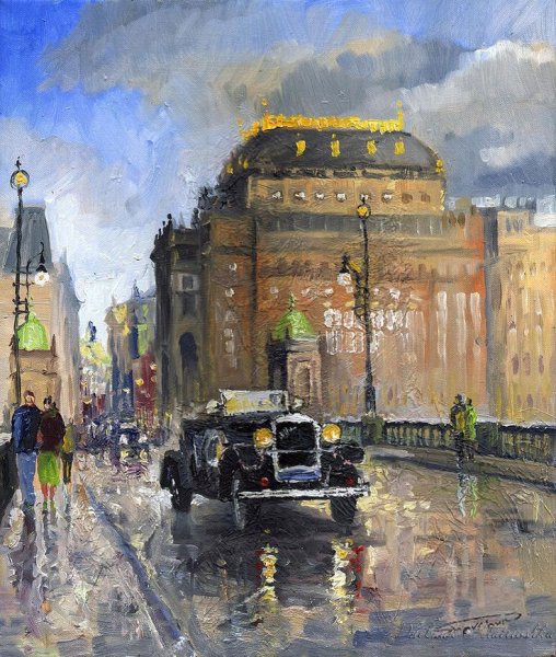 Городской пейзаж с транспортом