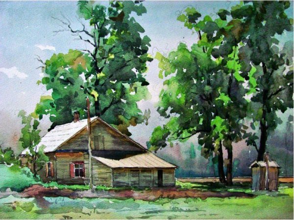 Пленэр акварелью деревня