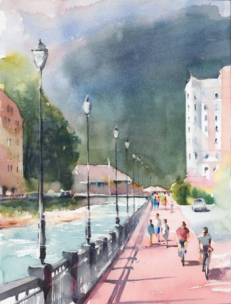 Зарисовки городского пейзажа акварелью