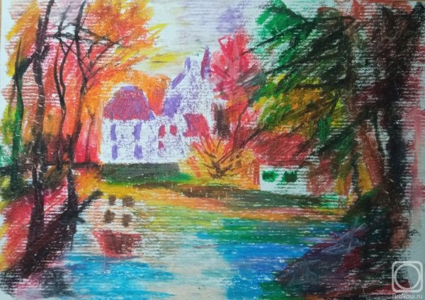 Осенний пейзаж восковыми мелками