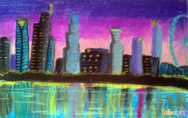 Ночной город рисунок для детей