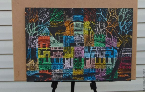 Ночной город акварель детям