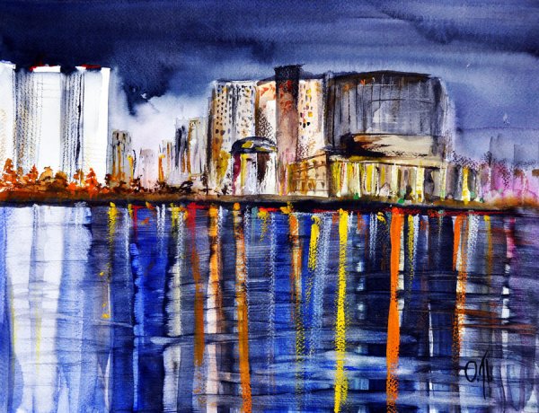 Пейзаж масляными мелками зимний