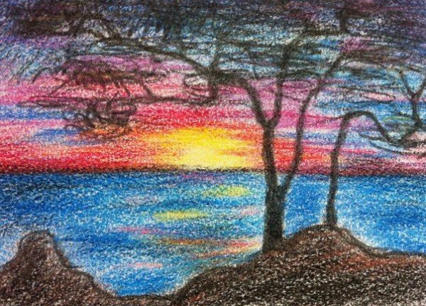 Пейзаж пастельными карандашами