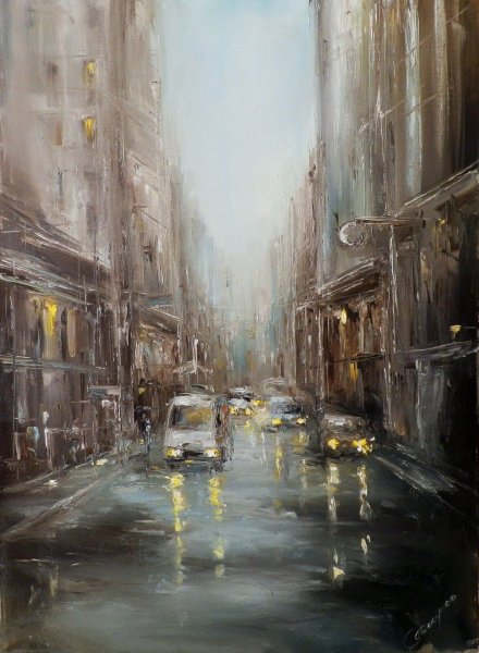 Дождь в городе живопись