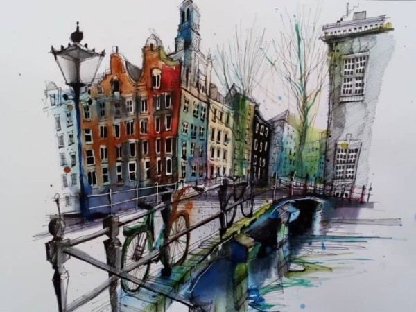 Пленэр в городе акварель