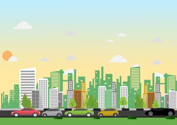 Мультяшный город с дорогой