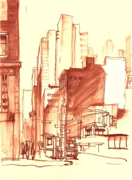 Пейзаж перспектива сангина уголь