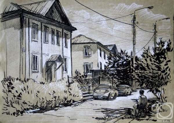 Графический пейзаж на тонированной бумаге