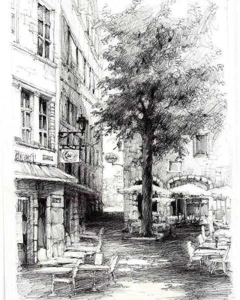 Карандашный набросок городского пейзажа
