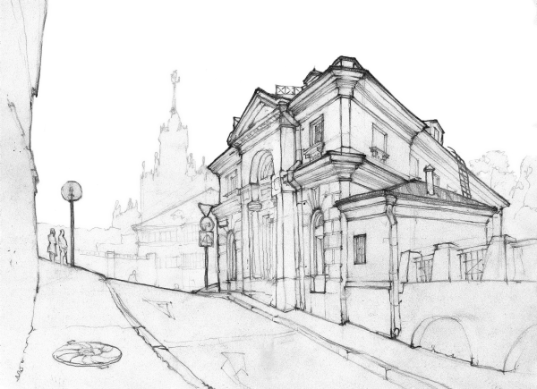 Городской пейзаж карандашом