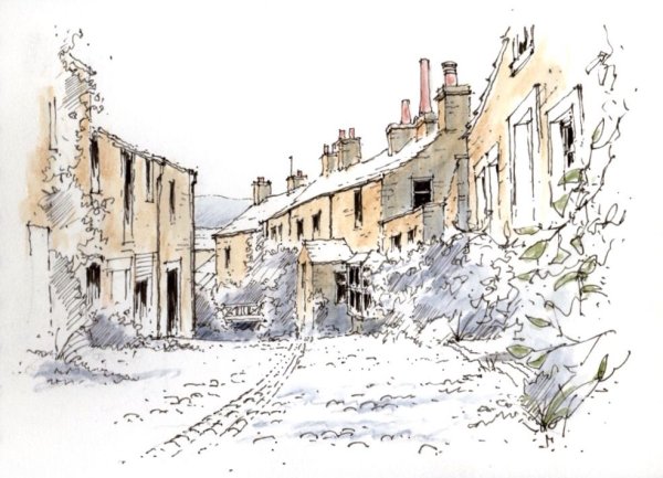 Городской пейзаж тушь с акварелью