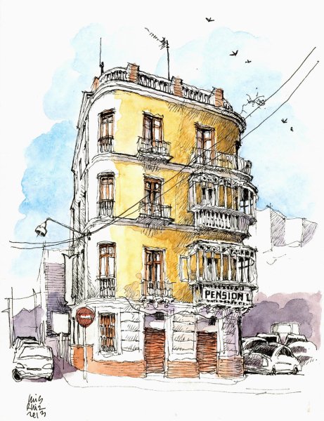 Скетчинг архитектура акварель