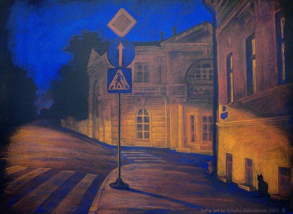 Городской пейзаж пастелью