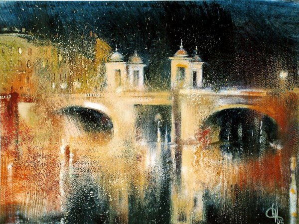 Ночной город пастелью