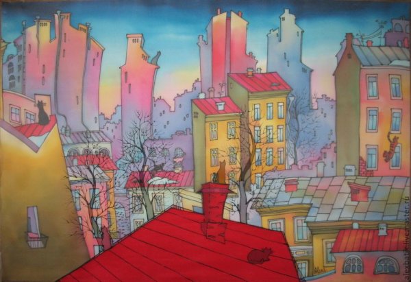 Батик городской пейзаж Санкт Петербург