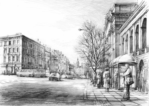 Городской пейзаж в графике