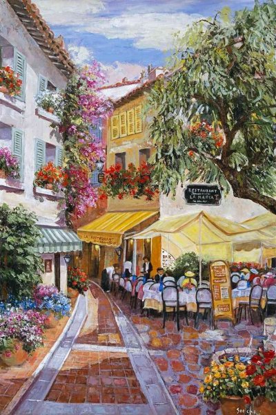 Париж , улочки , кафе , картина маслом