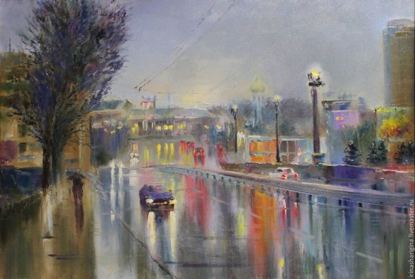 Город маслом на холсте