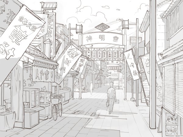 Нарисованный японский город