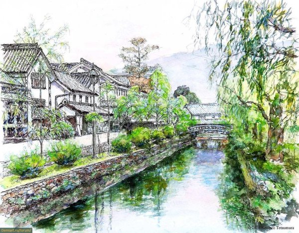 Японский стиль рисования городских пейзажей