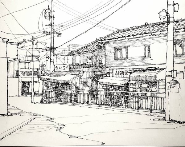 Японский пейзаж карандашом