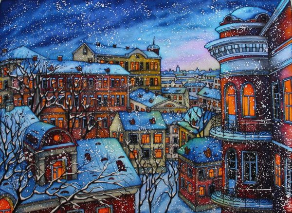 Батик панно " Старая Москва"