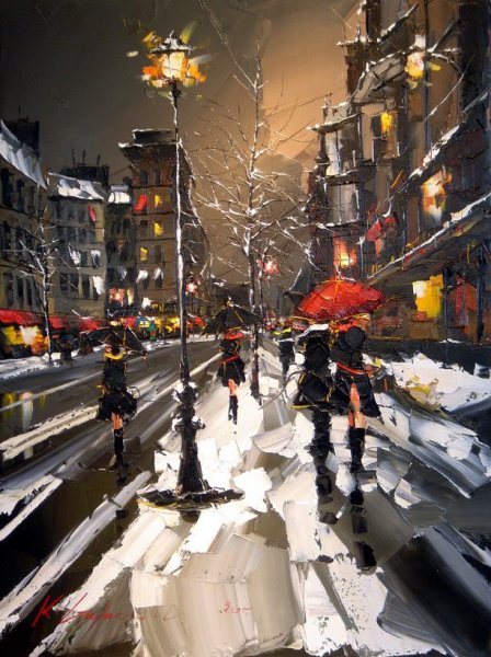 Ночной город живопись мастихином