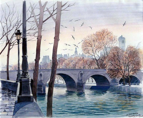 Париж Монмартр акварель