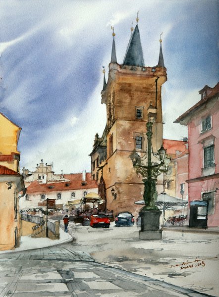 Прага скетч акварель