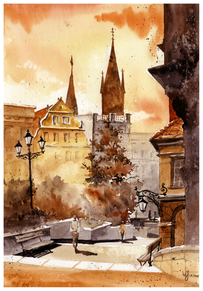 Карлов мост акварель