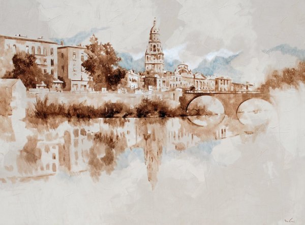 Гризайль акварелью городской пейзаж