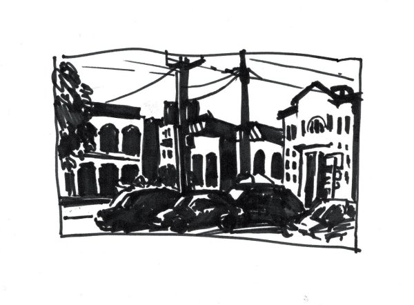 Рисунок маркером черным город