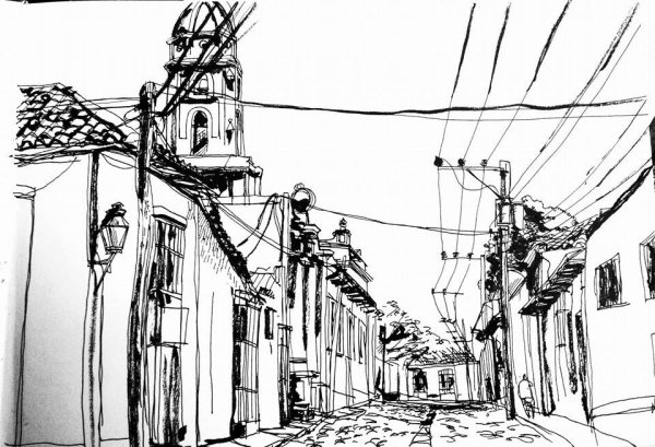 Городской пейзаж карандашом