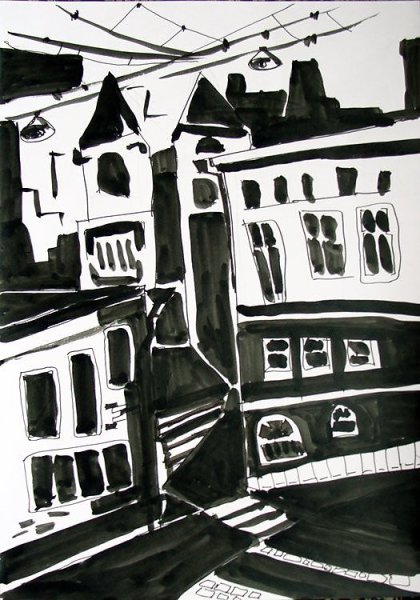 Наброски города маркерами